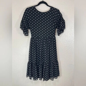 Rachel Parcell Polka Dot Black White Ruffle Tiered Knee Length Dress Women’s S